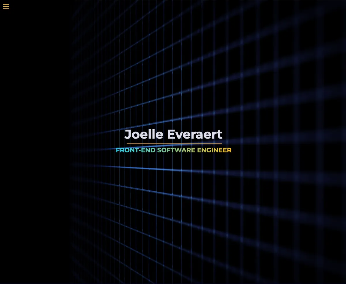 Hero of the 2024 portfolio: name and job title over a glowing blue grid